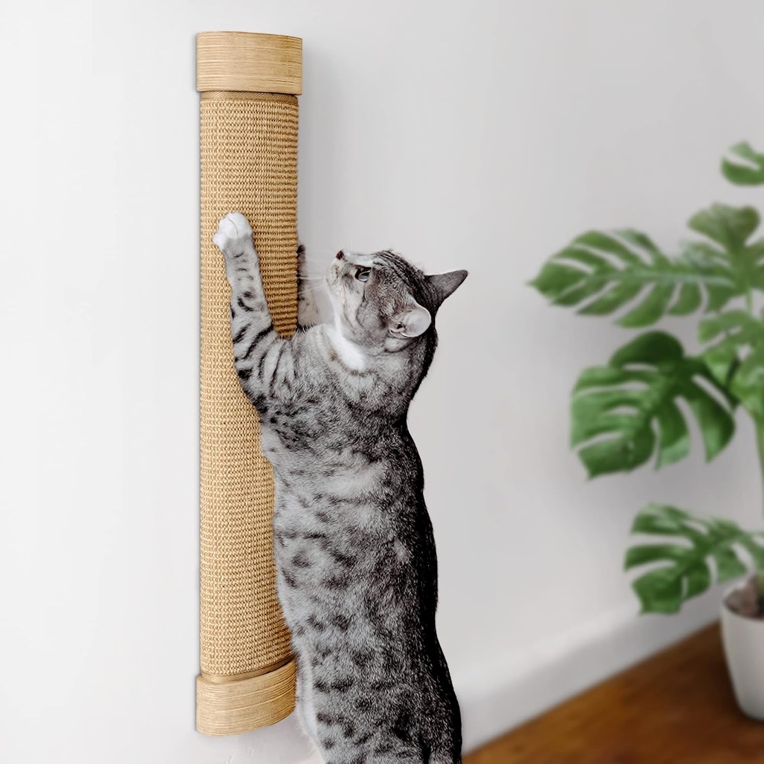 7-ruby-road-wall-mounted-cat-scratcher-replaceable-sisal-scratching-post-for-indoor-cats-large-breeds-29-5-tall-solid-pine-with-natural-woven-sisal-no-glue-or-staples-easy-wall-mount