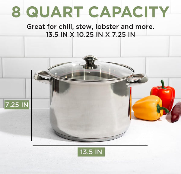 Stainless Steel Stock Pot, Encapsulated Induction Ready Cooking Pot with Glass Lid, Oven Safe, Dishwasher Safe Soup Pot, 8-Quart5