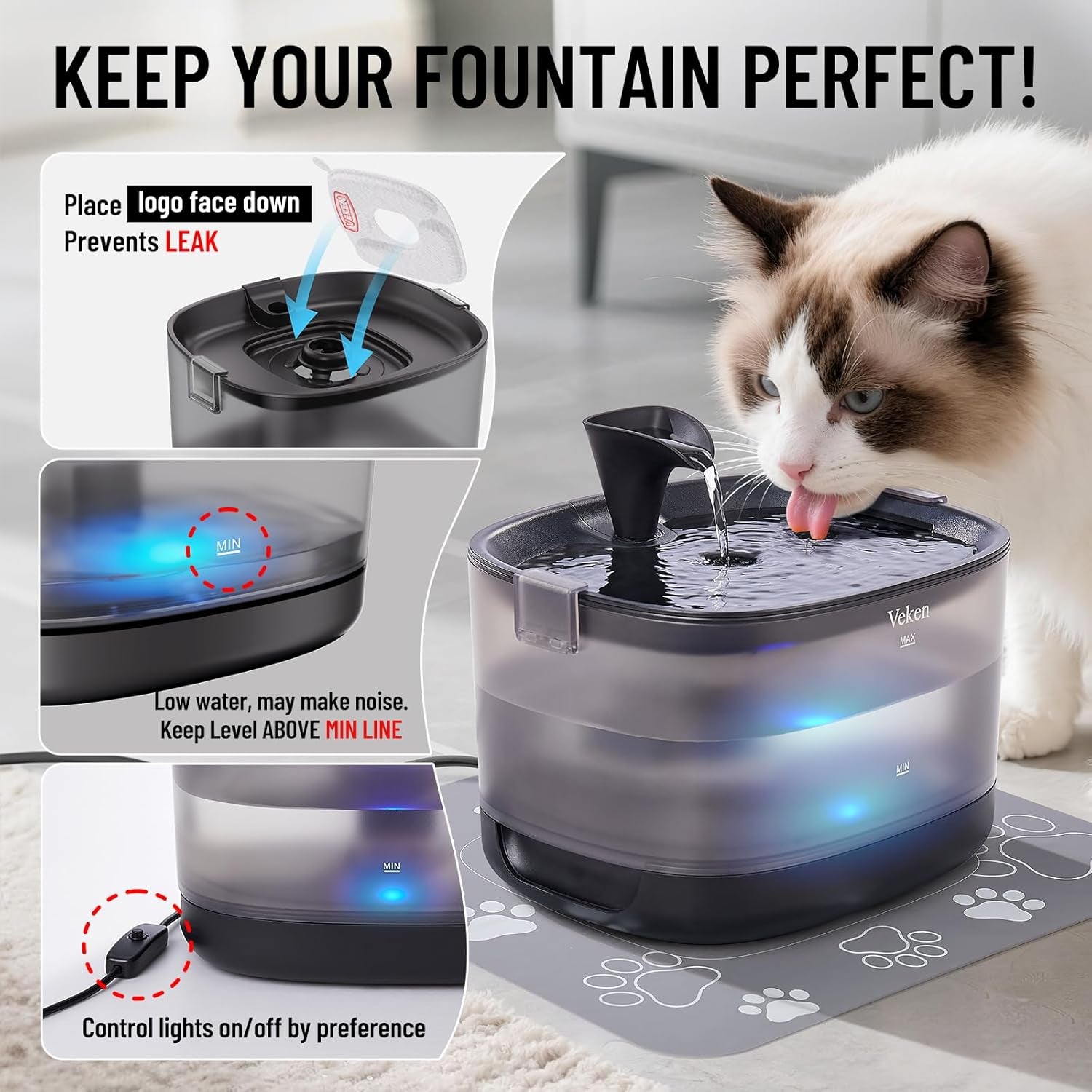 veken-85oz-2-5l-cat-water-fountain-with-detachable-tank-secure-clips-easy-to-clean-assemble-quiet-operation-led-light-pet-drinking-dispenser-gifts-cats-dogs-and-small-pets-black