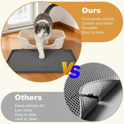 Cat Litter Mat, 24''X20'' Waterproof Silicone Litter Trapping Mat for Litter Box, Soft on Kitty Paws Non-Slip & Easy to Clean (Dark Grey)4