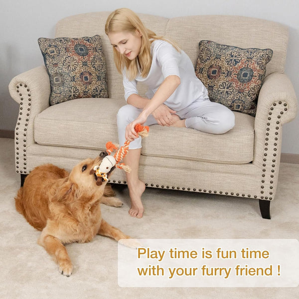 Giraffe Plush Squeak Toys for Dogs - Premium Soft Plush, Reinforced Braided Rope, Built-In Squeaker & Crinkle Paper, Machine Washable, Stimulates Play & Teething Relief2