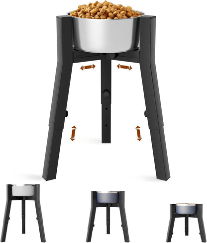 Dog Bowl Stand for Medium Large Dogs, Adjustable Width Elevated Dog Bowls 7-10.6", Raised Dog Food Water Bowls, 11 Inch Tall Single Holder, Black,Bowl Not Included9