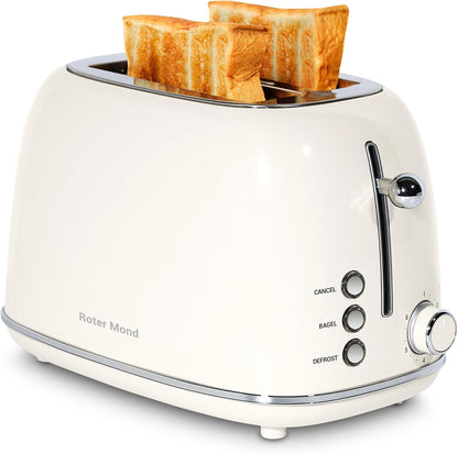 2 Slice Toaster Retro Stainless Steel with Bagel, Cancel, and Defrost Functions, 6 Bread Shade Settings, Extra Wide Slots and Removable Crumb Tray, Cream1