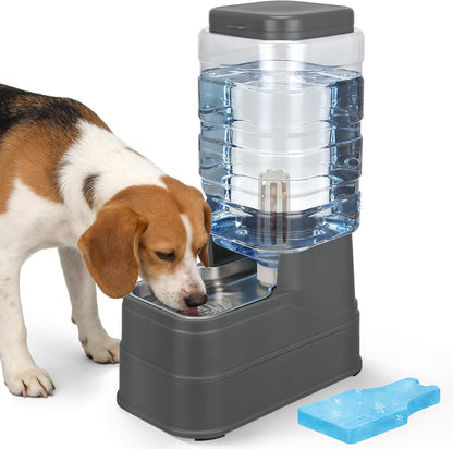 Automatic Dog Water Dispenser Gravity Stainless Steel Water Feeder Cat Waterer Feeder with Wide Mouth Bowl for Small Medium Dog Puppy Kitten (Filter &Ice Pack Included) 2.2Gallon Gray1