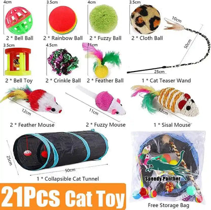 21 Pcs Cat Toys for Indoor Cats Collapsible Cat Tunnel Interactive Feather Teaser Wand Ball Toy for Kitten Cats2
