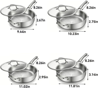 Titanium Frying Pan Pure with Lid, Uncoated Hammered Deep Skillet for Cooking, PFAS/PFOA/PTFE Free Nonstick Cookware, Scratch Resistant, for Induction & Gas, Oven, Dishwasher Safe,9.44In7