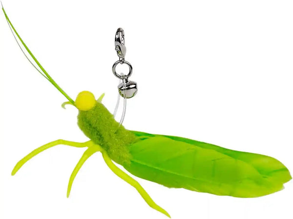 Ttcat 3 Pack Grasshopper Cat Wand Refills, Realistic Green Insect Natural Feather Detachable Replacement Toy with Bell, Universal Lobster Clip-On Cat Teaser Attachments.4