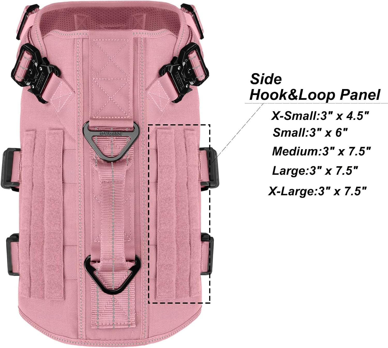 icefang-no-pull-tactical-dog-harness-for-large-dogs-adjustable-dog-vest-control-handle-molle-panel-front-hook-3-leash-clips-soft-padded-for-walking-training-pink-large