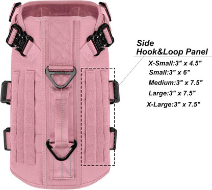 ICEFANG No Pull Tactical Dog Harness for Large Dogs,Adjustable Dog Vest | Control Handle,Molle Panel,Front Hook,3 Leash Clips,Soft Padded,For Walking Training,Pink,Large4