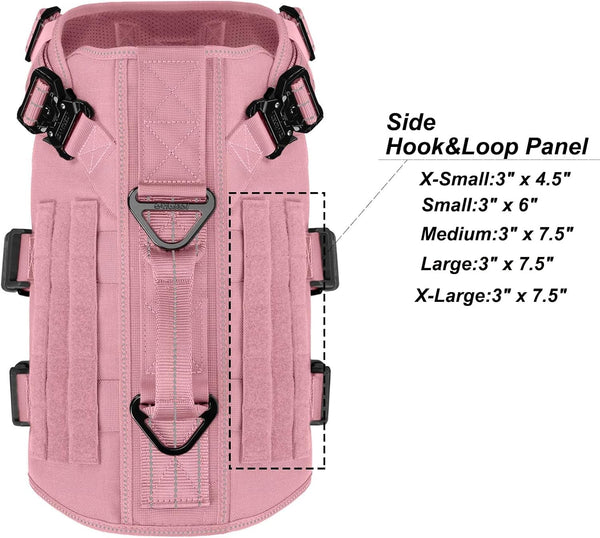 ICEFANG No Pull Tactical Dog Harness for Large Dogs,Adjustable Dog Vest | Control Handle,Molle Panel,Front Hook,3 Leash Clips,Soft Padded,For Walking Training,Pink,Large4