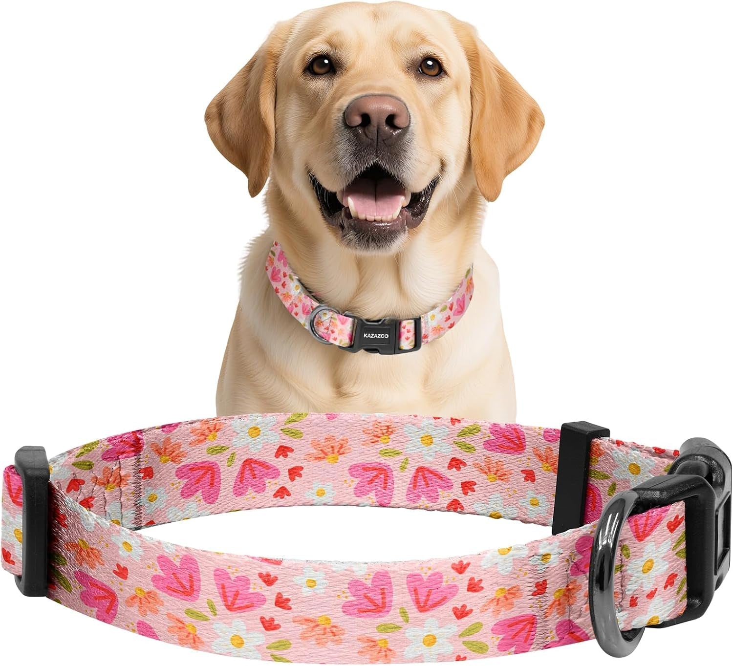 kazazoo-dog-collar-cute-and-soft-nylon-puppy-collar-girl-dogs-adjustable-purple-dog-collars-for-medium-dogs-purple-flowers-m