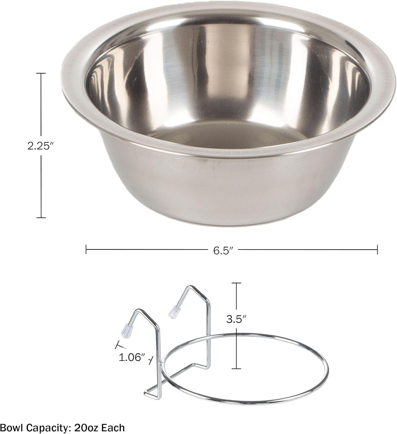 set-of-2-stainless-steel-dog-bowls-cage-kennel-and-crate-hanging-pet-bowls-for-food-and-water-20oz-each-and-dishwasher-safe-by-petmaker-silver