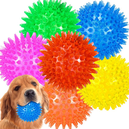 LECHONG 4-Pack Large Squeaky Dog Balls, 4.5" Rubber Spiky Dog Balls for Large Medium Aggressive Chewers Teeth Cleaning, Chew Toy for Training & Boredom Buster10