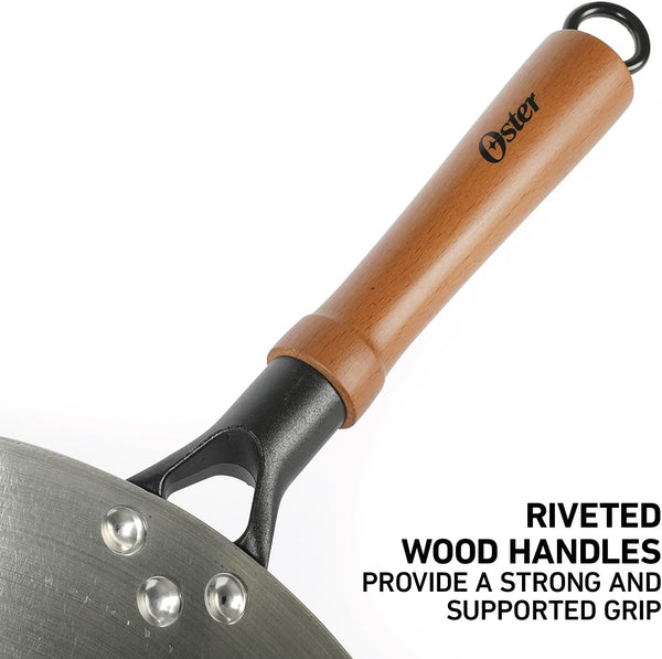 Oster Sangerfield 14-Inch Stainless Steel Wok with Wood Handles, Durable Non-Stick Stir Fry Pan for Gas and Electric Stovetops5
