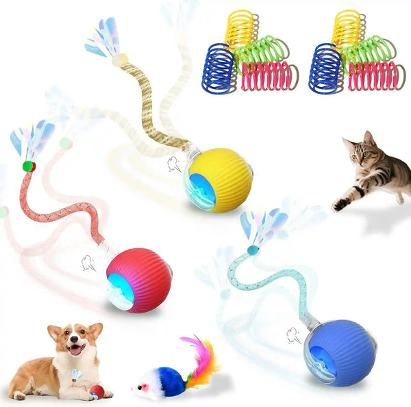 2-Pack USB Rechargeable Smart Cat Toy Ball, 360° Rotation Automatic Moving Chase Toy, Obstacle Avoidance Interactive Play with 4 Spiral Springs, Enrichment Toys for Indoor Cats, Puppies & Small Dogs17