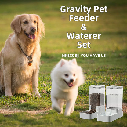 NKECOBJI Gravity Pet Feeder and Water Dispenser Set, Automatic Dog Feeder and Dog Water Dispenser for Dogs Cats Pets Animals Large Capacity(3.8L)6