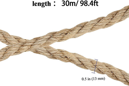 1/2 Inch Sisal Rope, 100 Feet Twisted Sisal Rope for Repairing, Recovering Cat Scratching Post, Bundling, Decoration, Wall Hangings, Tie Downs2