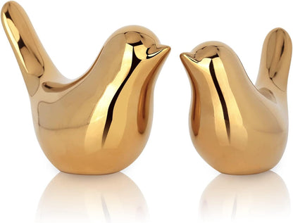 2 Pcs Gold Decor Accents,Small Animal Statues,Modern Home Decorative, Birds Sculpture, Ornaments for Shelf, Bookshelf, Coffee Table,Knick Knacks Home Decor for Shelves(Gold Bird)1