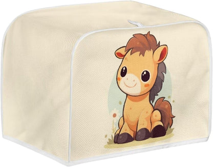 Cartoon Horse 2, 4 Slice Slot Toaster Cover, Cute Horses Bread Toaster Oven, Funny Zoo Animal with Woolen Ball Kitchen Appliance Cover Dustproof for Standard Size -L4