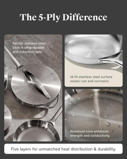 Caraway 4.5 Qt Stainless Steel Sauté Pan | 5-Ply Stainless Steel, Oven Safe and Stovetop Agnostic, Non-Toxic, PTFE and PFOA Free5