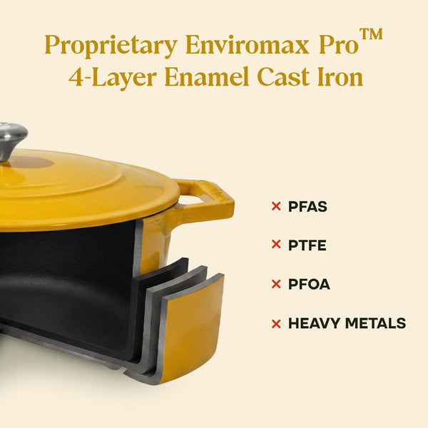 Enameled Cast Iron Dutch Oven/Biryani Pot with Lid, 5 QT Heavy Duty Casserole Pot – Non Toxic PFAS Free Cookware – Oven Safe Bread & Soup Pot – Induction Compatible Enamel Cast Iron (Mustard, 26 CM)4