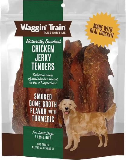 Waggin' Train Smoked Chicken Jerky Tenders for Dogs with Turmeric and Human Grade Bone Broth, Grain and Corn Free, High Protein, Premium Limited Ingredient 100% Real Chicken Dog Treats, 24 Oz. Pouch1