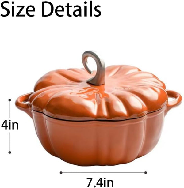 Pumpkin Dutch Oven Pot with Lid, with Lid and Cutlery, Enameled Cast Iron Dutch Oven, Pumpkin Cocotte, Serves 3-5, for Cooking, Porridge, Hot Milk, Stewing Soup, Etc. (Orange)6