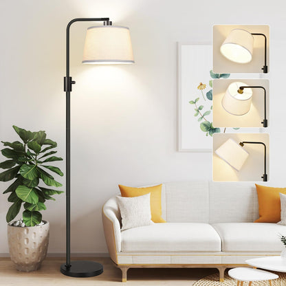 【Upgraded】 Dimmable Floor Lamp, 1000 Lumens LED Edison Bulb Included, Arc Floor Lamps for Living Room Modern Standing Lamp with Linen Shade, Tall Lamp for Bedroom Office Dining Room- Black1