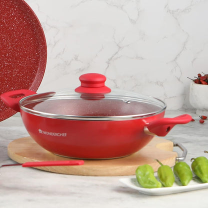 Royal Velvet Non-Stick, Pfoa-Free and Nickel-Free Aluminum Indian Chinese Cuisine Stir Fry Wok with Lid; 26Cm: Red1