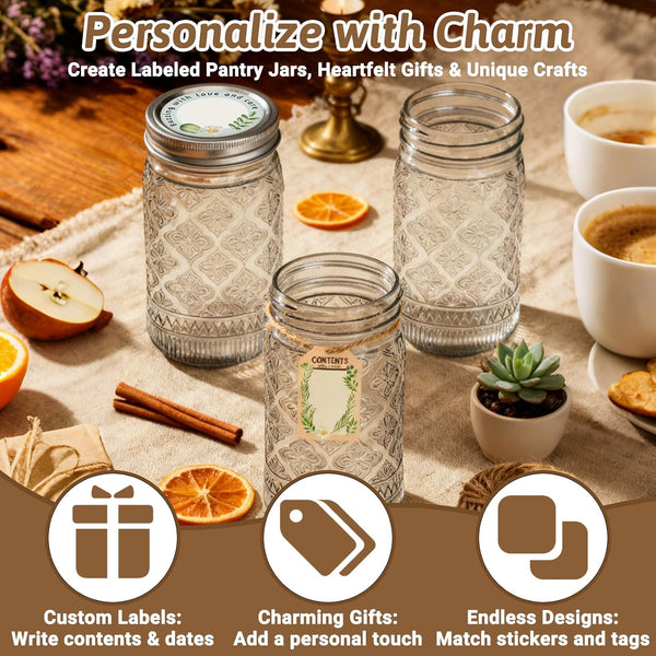 Wide Mouth Mason Jars 32Oz, 12-Pack with Airtight Lids and Bands | Quart Glass Canning Jars for Pickling, Food Storage, Fermentation, Overnight Oats; Includes Rustic Stickers, Tags, Brush2
