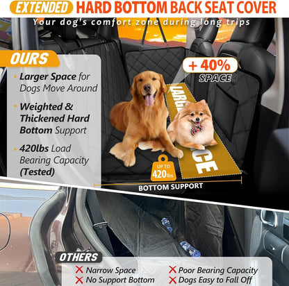 Back Seat Extender for Dogs-Large Space, Dog Car Seat Cover Hard Bottom Holds 420Lbs, Sturdy Backseat Extender for Dogs,Upgraded Waterproof Pet Car Bed Dog Hammock for Car, Suv,Truck, Black2