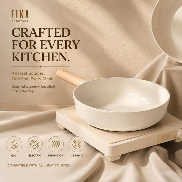 FIKA 10-Inch Nonstick Ceramic Coated Flat Bottom Wok Pan with Natural Wooden Handle, Induction Compatible, Deep Stir Fry Cooking Pan, Made in Korea (26Cm)6