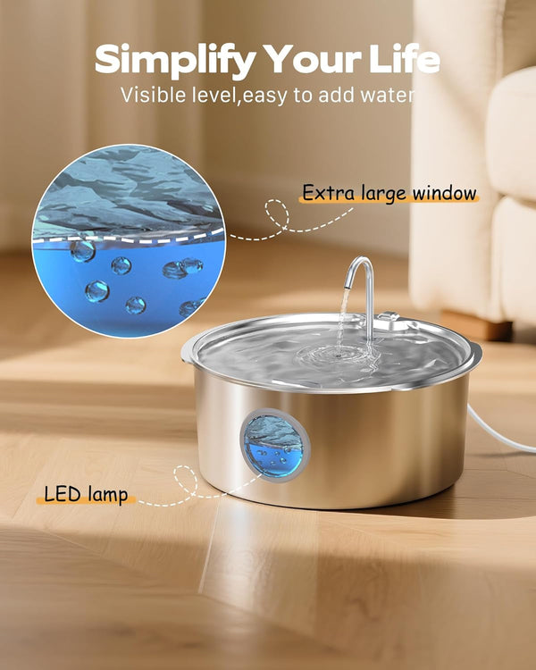 Pet Water Fountain for Large Dogs: Metal Dog Water Fountain - Silent Big Cat Fountains for Drinking - 3.2G/406Oz/12L Water Fountain Dog Bowl inside - GROOKPET Fountains with 6 Filters + 3 Sponges6