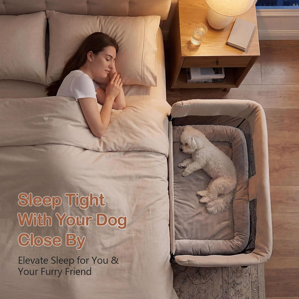 Bedside Dog Bed, Adjustable to Human Bed Height, 11-Inch Guardrail, Foldable & Portable Pet Bed Attachment, Improves Owner'S Sleep Quality, for Small Size Dogs (<40 LBS) & All Cats2