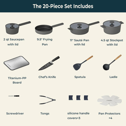 20-Piece Nonstick Cookware Set, Pots and Pans Set with Frying Pan, Saucepan, Sauté Pan & Stockpot, PFOS & PFOA Free, Induction Compatible, Oven & Dishwasher Safe, Grey2