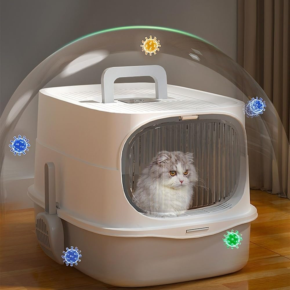 pet-supplies-large-plastic-cat-litter-box-with-lid-scoop-high-sides-for-big-catsgray