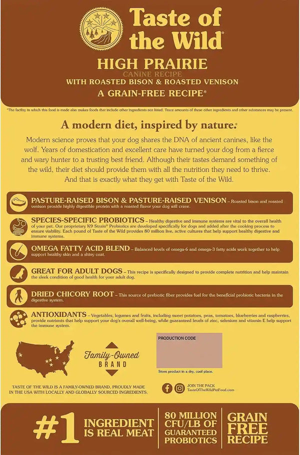 Taste of the Wild High Prairie Canine Grain-Free Recipe with Roasted Bison and Venison Adult Dry Dog Food, Made with High Protein from Real Meat and Guaranteed Nutrients and Probiotics 28Lb | High Protein | Grain Free Recipe* | Nutrient Dense to Help Support Peak Health | Guaranteed Probiotics for Digestive Health2