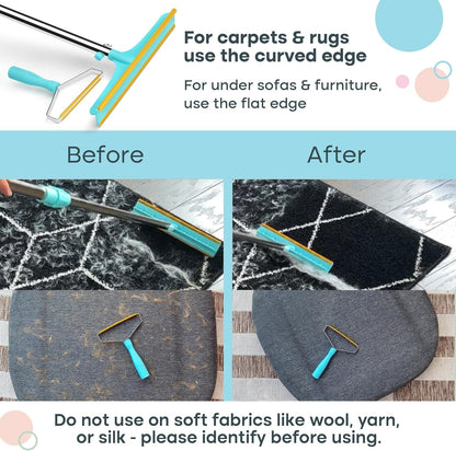 Uproot Clean Pro Bundle: Pet Hair Removal Tool & Carpet Rake W/T 60" Handle | Reusable Pet Hair Removal Set: Scrape Easy the Cat & Dog Fur from Carpets, Rugs, Cat Bed, Car Trunk & More. Patented Design4