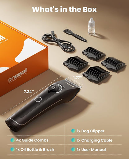 Oneisall Dog Clippers for Grooming Thick Heavy Coats | Low Noise,5 Blade Lengths,Detachable Blade,Fits Wahl'S 3379,3332-3339 Metal Guards,Long Battery Life,High-Speed,4 Guide Combs8