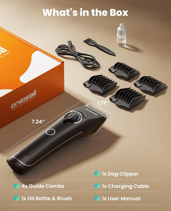 Oneisall Dog Clippers for Grooming Thick Heavy Coats | Low Noise,5 Blade Lengths,Detachable Blade,Fits Wahl'S 3379,3332-3339 Metal Guards,Long Battery Life,High-Speed,4 Guide Combs8