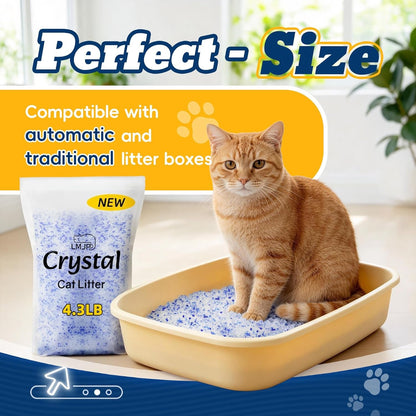LMJP Crystal Cat Litter for Long-Lasting Odor Control, Non-Clumping, 17.2Lb | 4 Months Supply, Unscented, Rapid Water Absorption, Low Tracking, Low Dust, Lightweight, Blue & White Silica, 4 Pack of 4.3Lb7