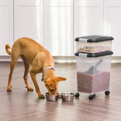 IRIS USA Dog Food Storage Container 30 Lb + 11Lb Airtight Combo, Stackable Pet Food Storage Bin with Wheels for Cat Dog Food, BPA Free, Made in USA, Black | Stackable Pet Food Plastic Storage Bins with Wheels for Cat and Dog Food, Made in USA9
