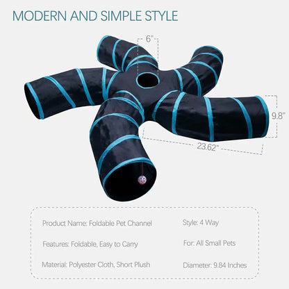 EGETOTA Cat Tunnel for Indoor Cats Large, with Play Ball S-Shape 5 Way Collapsible Interactive Peek Hole Pet Tube Toys, Puppy, Kitty, Kitten, Rabbit (Blue & Black)3