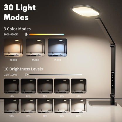 LED Desk Lamp for Home Office, Soft Edge-Lit Design, Modern Style | Professional Eye-Caring Diffused Light, Dimmable Computer Light with 30 Modes, Memory & Timer, Flexible Swing Arm Table Lamp3