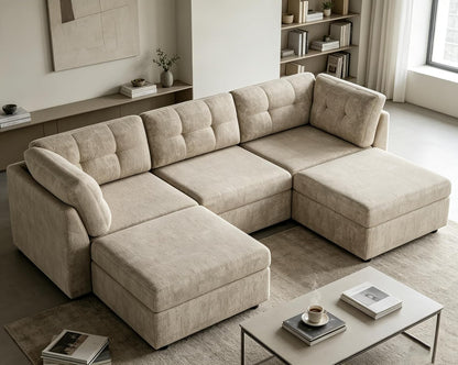 Sectional U-Shaped Sofa for Living Room, Modualr Sofa Couch, Camel | 91" W Modular Sectional Sofa, 3 Seater Couches with Ottoman, Chenille Sofa for Living Room, Apartment, Office1