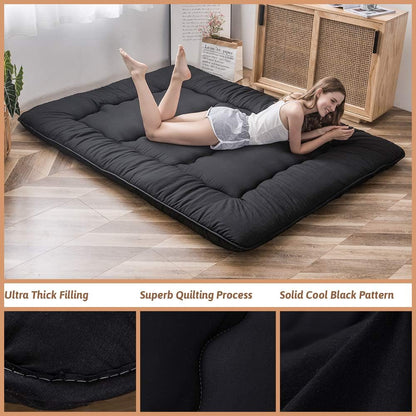 Japanese Floor Mattress 4" Thick Full Size Foldable Futon Mattress | Sleeping Pad Foldable Roll up Mat Boys Girls Dormitory Pad Kids Floor Lounger, Black4