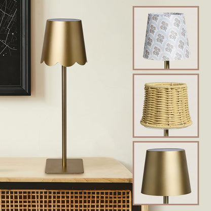 3-Piece Lamp Shade & Lamp Present Set – Scalloped, Conic, and Fabric Printed Shades, Gold1