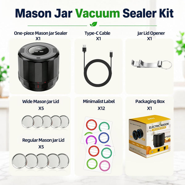 M11 Electric Mason Jar Vacuum Sealer Kit - with Wide and Regular Mouth Mason Lids, Jar Vacuum Sealer for Canning Jars, Vacuum Sealing Machine for Food Storage Black9