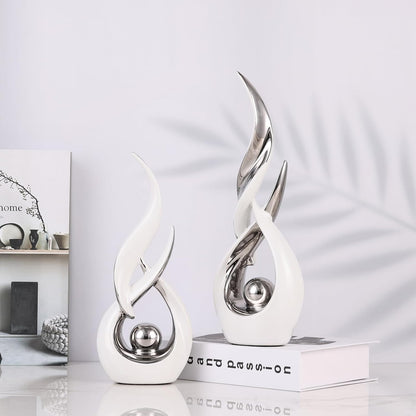 2 PCS White Silver Ceramic Statues for Home Decor Accents, Modern Abstract Art Sculptures, Elegant Tabletop Decorative Objects for Dining Room, Entryway, Tv Stand, Mantel, Coffee Table Centerpieces4