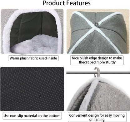 Cat Beds for Indoor Cats-Cat Bed Cave House Tent for Kittens and Small Pets with Washable Cushioned,Soft and Warm Indoor House, Grey, 15 Inches6
